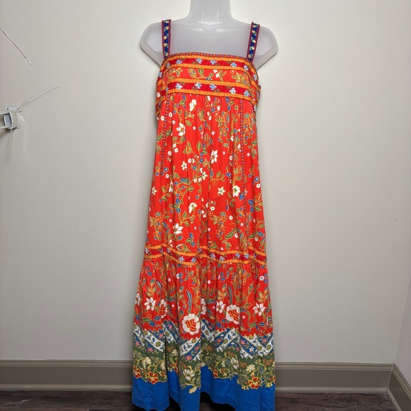 Tory Burch Dresses & Skirts - Tory Burch Dayton Orange Samba Batik Floral Tiered Summer Midi Dress Womens 8